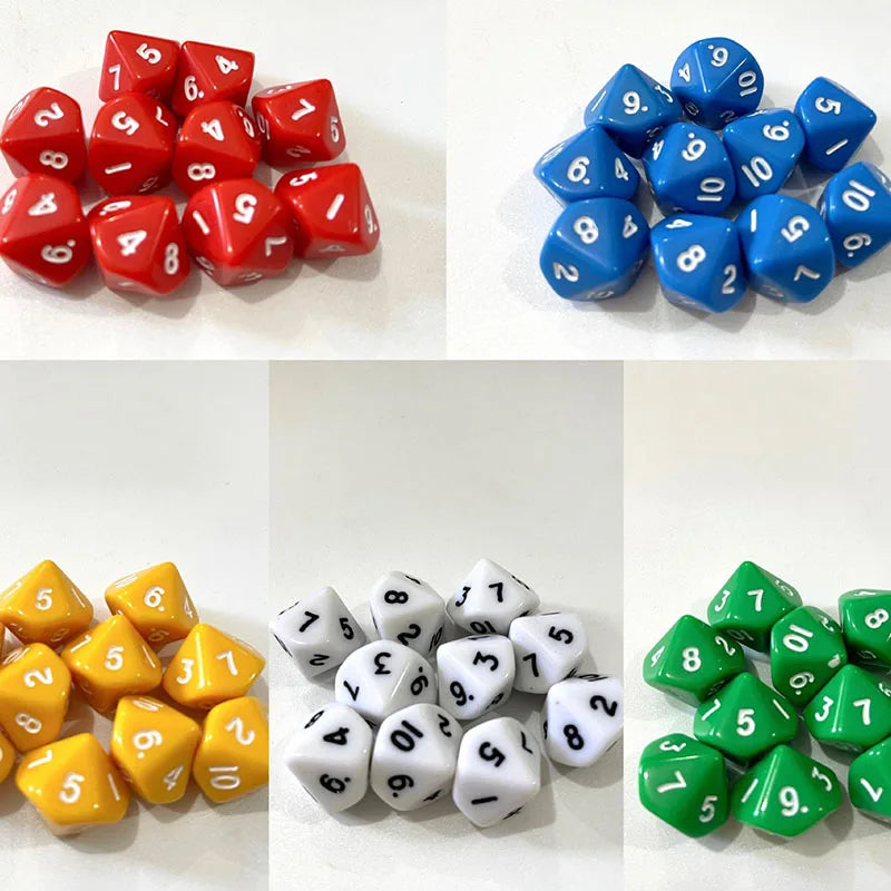 10 Pcs/set 10 Sided Digital Dice 1-10 Funny Puzzle Game  Random Color