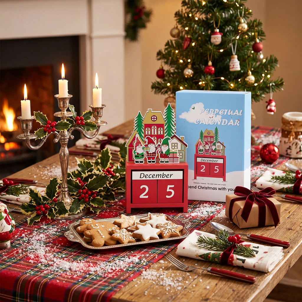 Christmas Countdown Advent Calendar, Days Until Christmas Countdown Desk Wooden Decoration Home Ornaments Office Decor - Santa