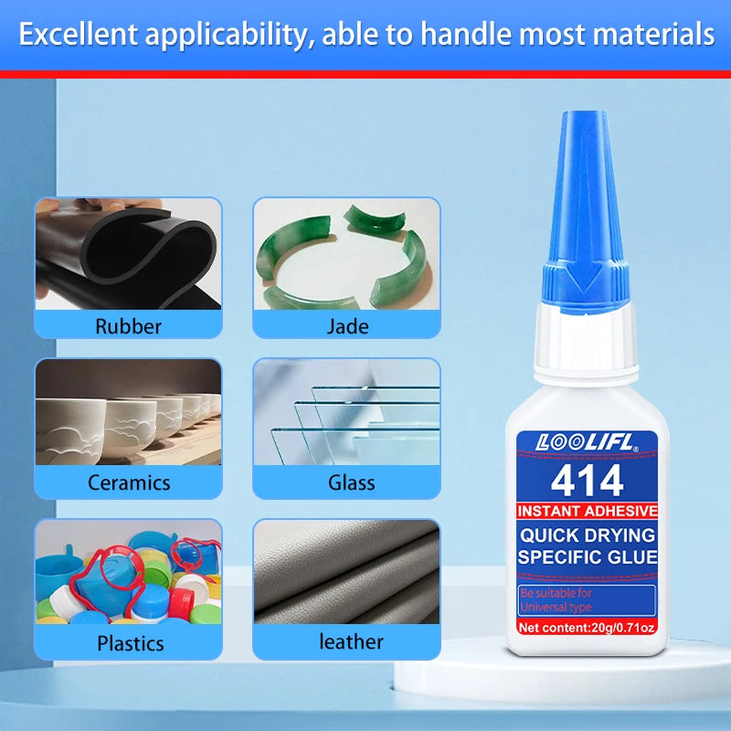 New 414 strong glue, 10 seconds bonding, waterproof, odorless, suitable for plastic, wood, metal, ceramics. Widely used.