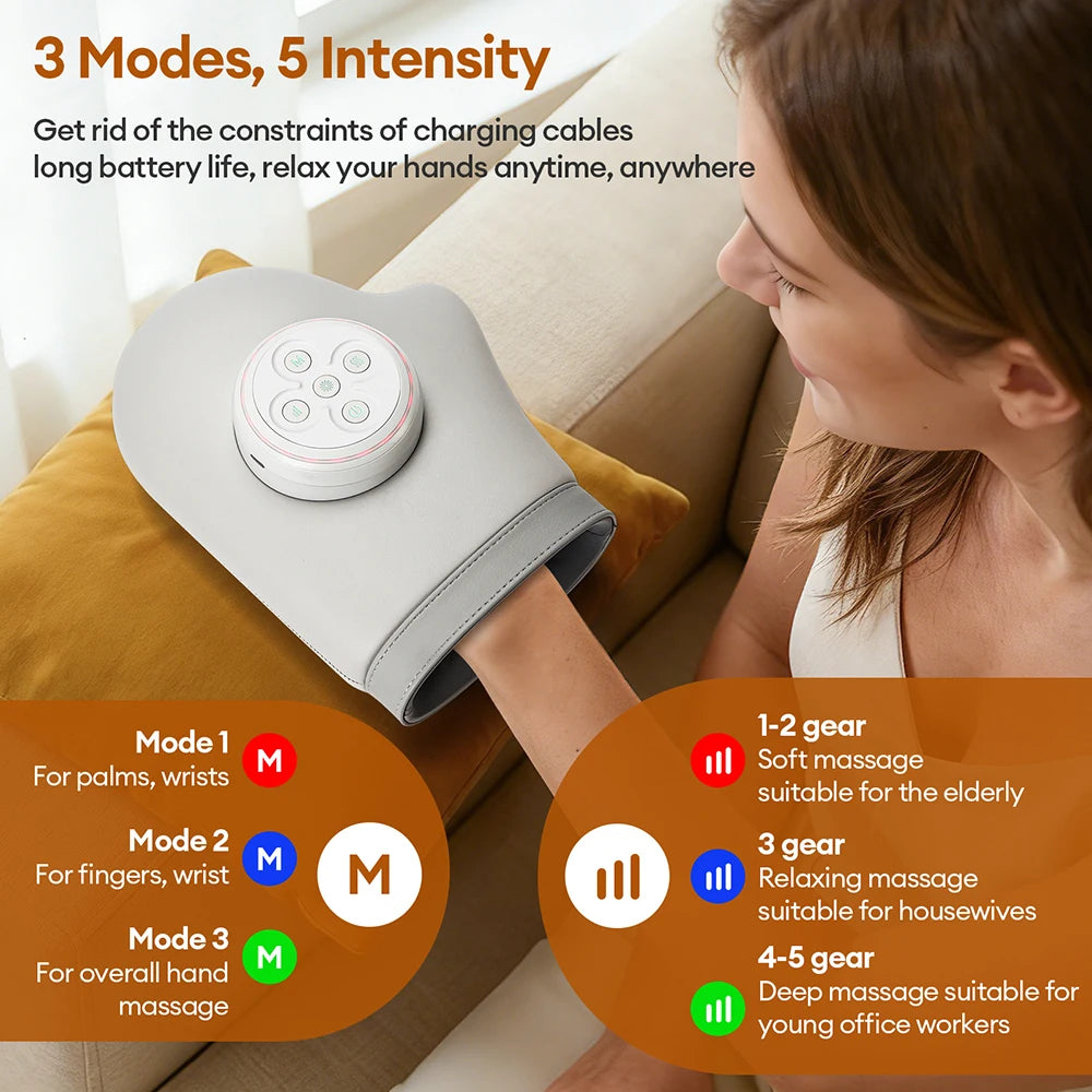 Electric Hand Massager Air Pressure Kneading Wrist Massager Airbag Finger Massage Glove Hot Compress Acupoint Finger masajeador