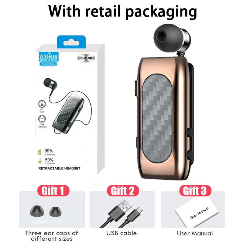 Wireless Bluetooth Headset Clip Ears In Lotus With Wire Headphone  Retractable Wire Stereo Handsfree Earbuds Ear Blues For Phone