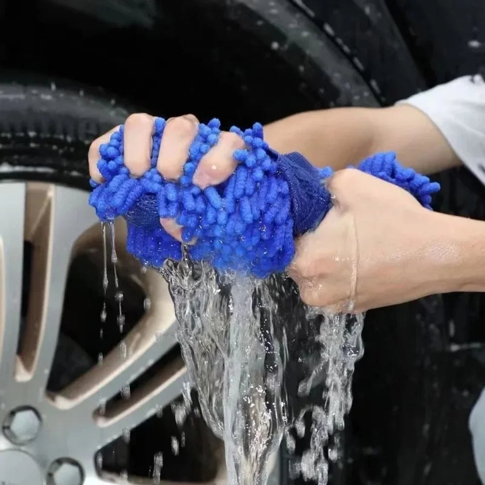 1 Pc Blue Microfiber Chenille Car Wash Sponge Care Washing Brush Pad Cleaning Tool Auto Washing Towel Gloves Styling Accessories