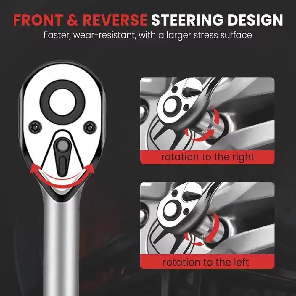 12 Piece Ratchet Socket Wrench Set, 1/4 3/8 1/2 Inch, Multifunctional Socket Wrench, Car and Motorcycle Repair Tool Set
