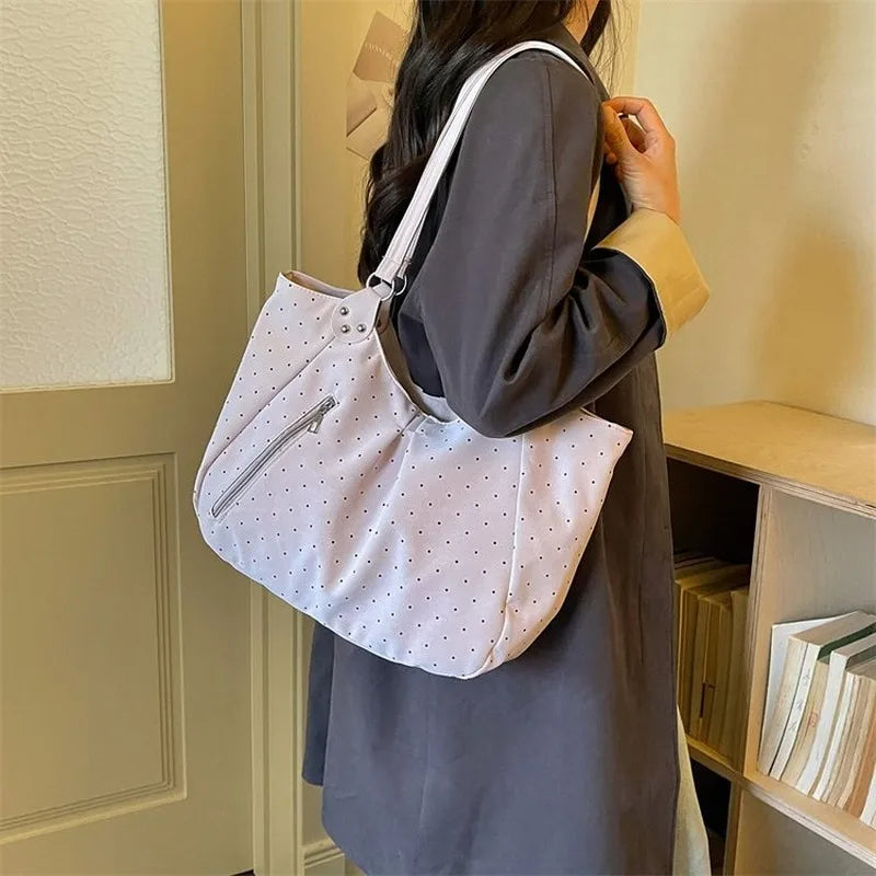 Women's Polka Dot Hobo Tote Bag Large Capacity Shoulder Handbag for Work School Daily Travel