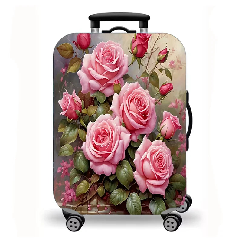 Luggage Cover, Luxury Floral Rose Print Stretch Suitcase Protector for Travel, Elegant Peony Sunflower Art Design