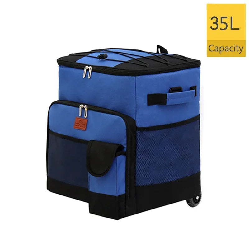 Cooler with Wheels and Handle Removable Wheels Insulated Portable Rolling Cooler Bag for Camping Hiking BBQ Summer Beach Travel