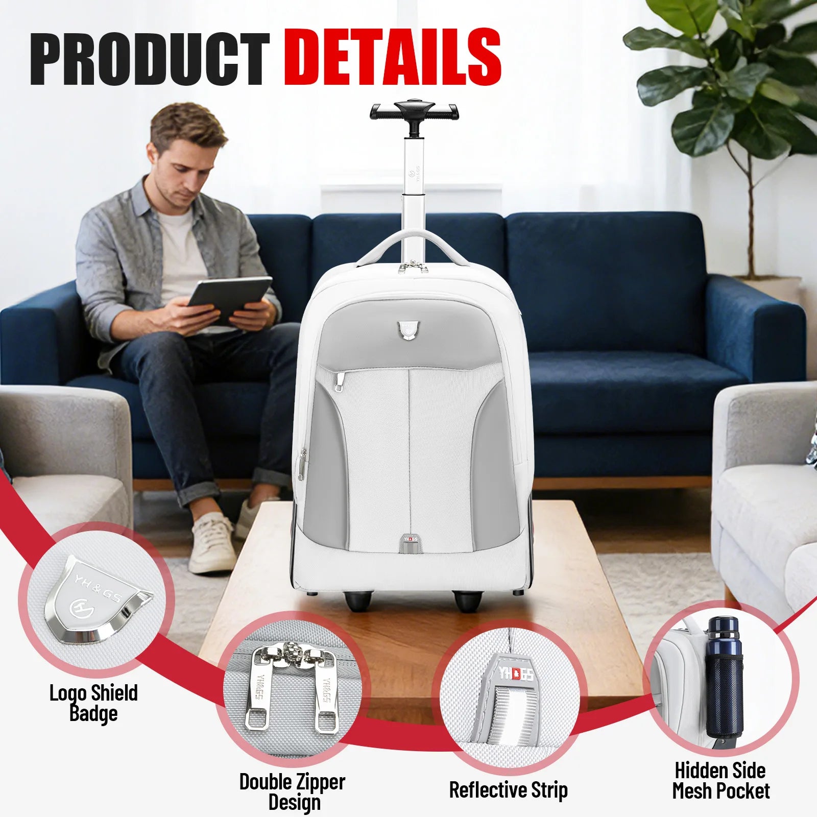 Rolling Luggage Backpack With Wheels Travel Suitcases Trolley Bags Multifinonal Laptop Carry on Backpack for Business Travel