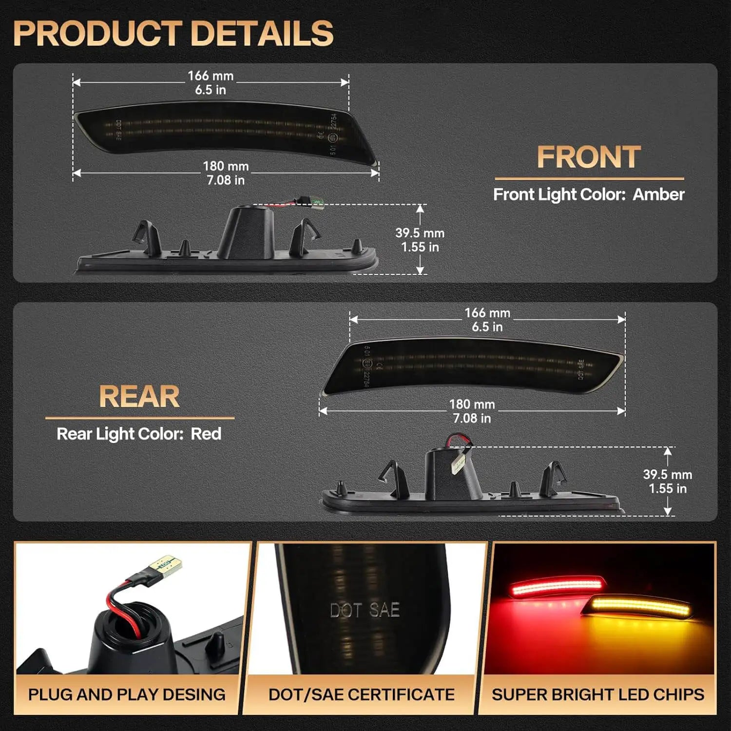 LED Side Marker Lights For Chevrolet Camaro LS LT SS ZL 2016 2017 2018 2019 2020 2021 2022 2023 Front Rear Lamp Car Accessories