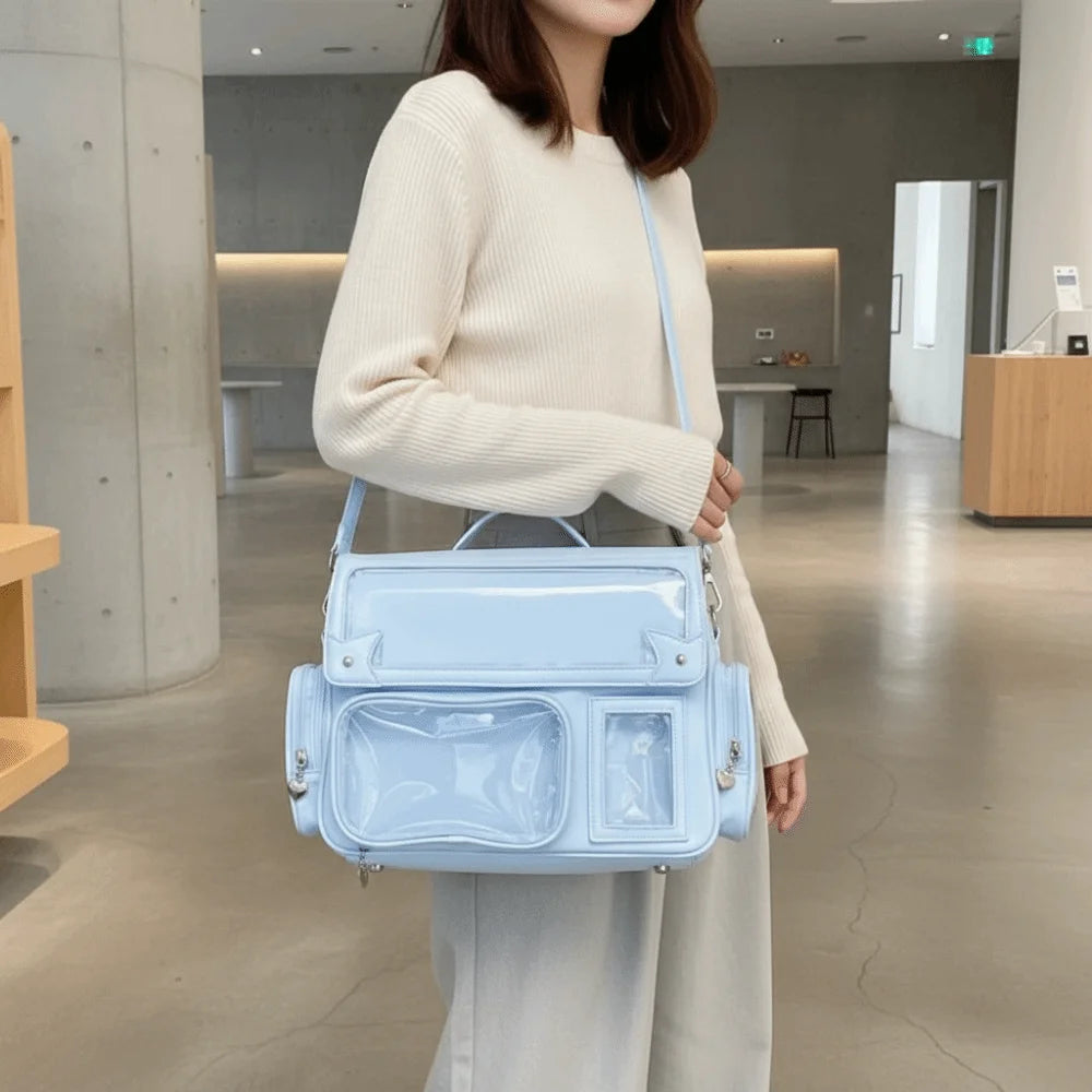 Transparent Convertible Ita Backpack PU Leather Solid Color Kawaii Uniform Bag Ita Japanese Style Waterproof