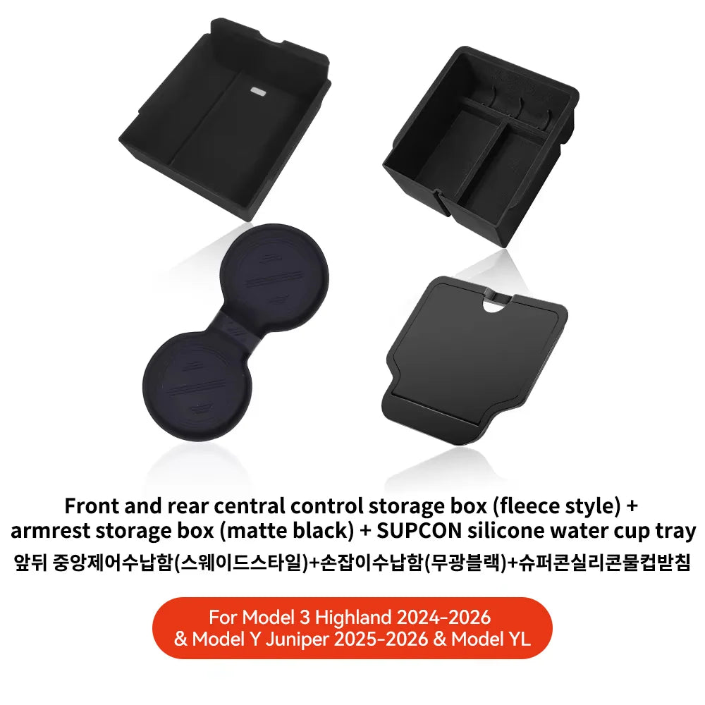 For Tesla Model 3/Y/YL Highland Juniper 2026 Center Armrest Hidden Storage Box Cup Holder Console Organizer Box Accessories