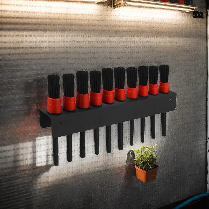 Detailing Brush Holder 10 Holes Steel Car Cleaning Brush Stand Wall Mounted Brushes Organizer Auto Detailing Tools Storage Rack