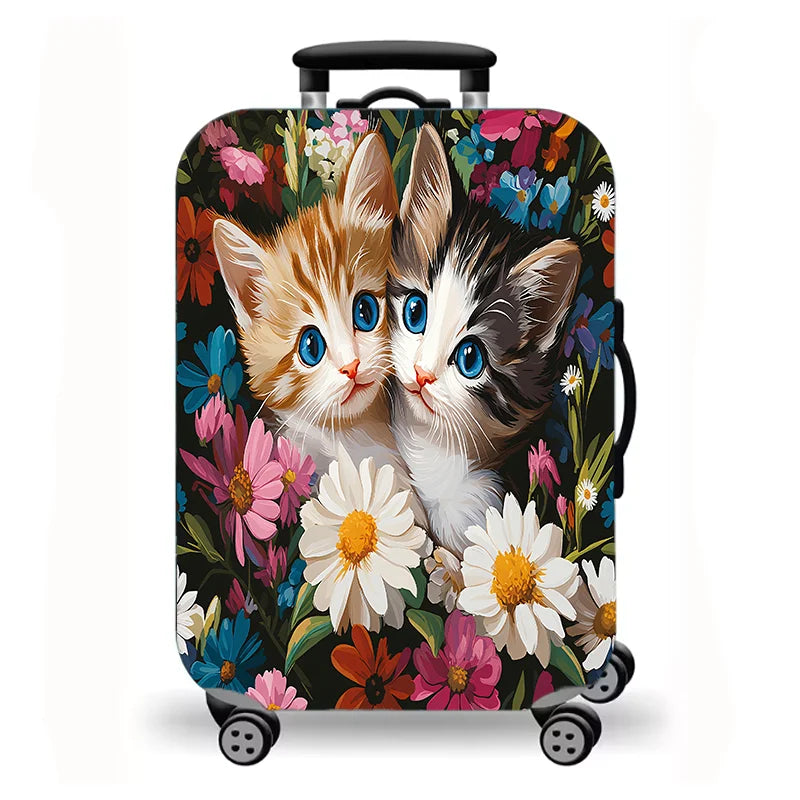 Luggage Cover, Cute Fluffy Kitten Cat Floral Duck Print Stretch Suitcase Protector, Washable Anti-Scratch Travel Baggage Cover