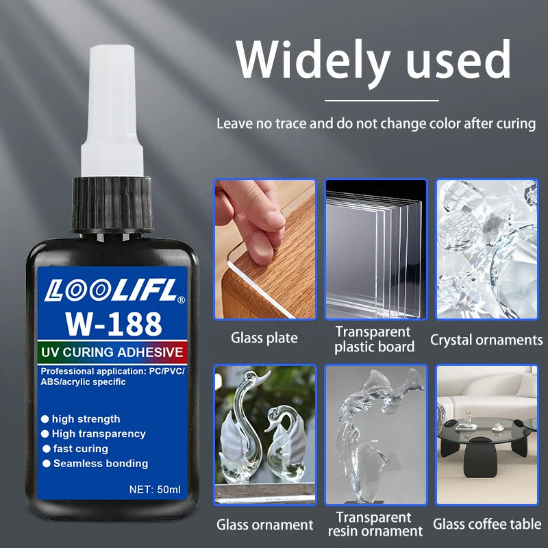 Super Strong UV Glue Ultraviolet Light Adhesive Second Fix Curing Powerful Bond Glass Metal Acrylic Quick Sealant DIY Craft