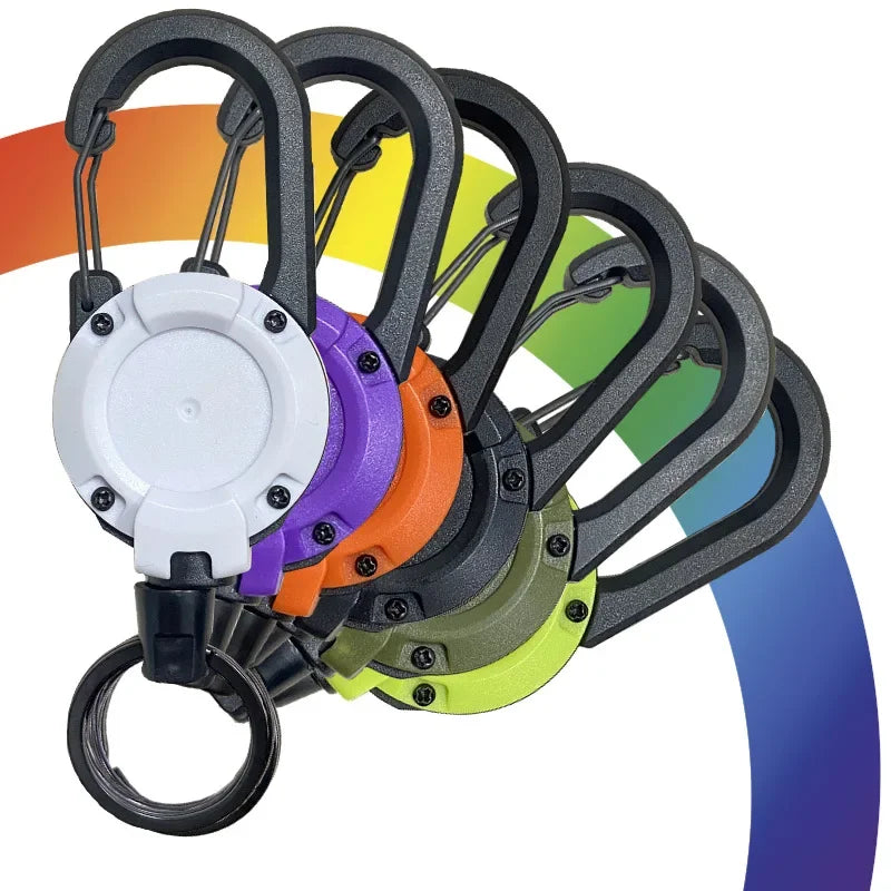 Retractable Heavy Duty Pull Reel Carabiner Multitool Survivalowy Buckle Spring Key Ring Outdoor Sporty Attachment Keychain Tool