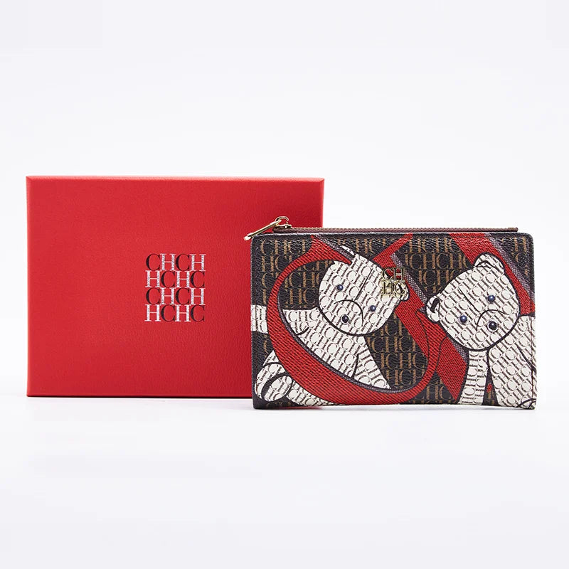 CH Wallet Monogram Print Long Zipper Purse With Box Card Holder Fashion Clutch For Women Daily Use Travel Shopping Casual