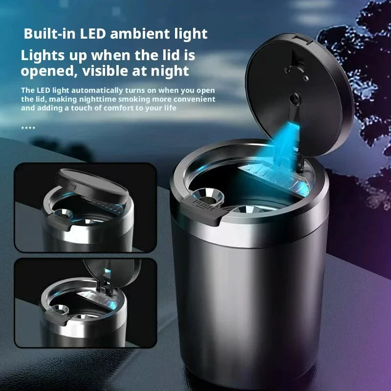 Portable LED Smokeless Car Ashtray Universal Auto Cigarette Cup Holder Windproof Liner Car Interior Styling Ornament Decor