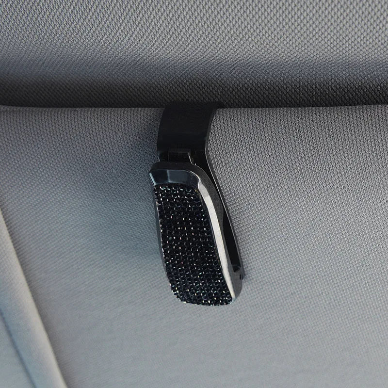Universal Bling Car Glasses Holder for Car Sun Visor Crystal Rhinestones Eyeglasses Hanger Mount with Ticket Card Clip