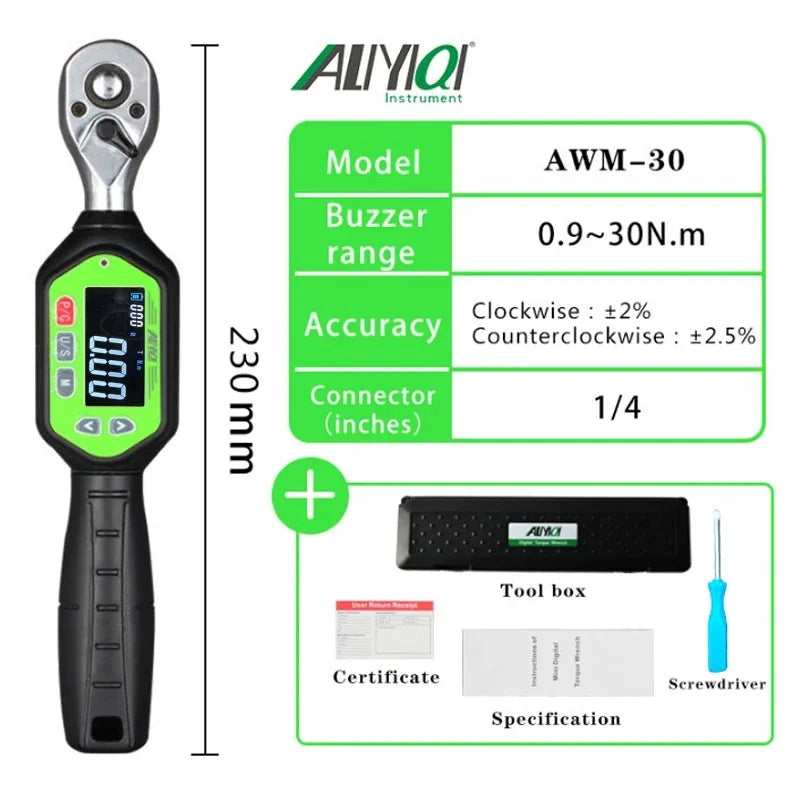 AWM 1/4,3/8,1/2 Screen Display And Regular Display  Portable Preset Wrench Bidirectional Ratchet Head Mini Digital Torque Wrench