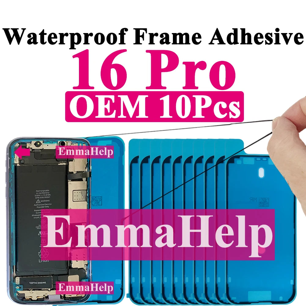 10pcs Waterproof Sticker for iPhone 16 Pro Max 17 14 13 12 11 15 XS XR 8 SE 3M Seal Adhesive Pre-Cut LCD Screen Frame Tape Glue