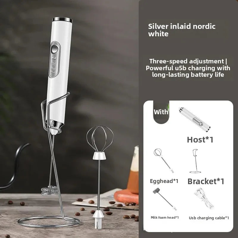 2 in 1 USB Rechargeable Electric Egg Beater Whisk Coffee Mixer Double Heads Milk Frothers  Baking Stirrer Kitchen Gadgets