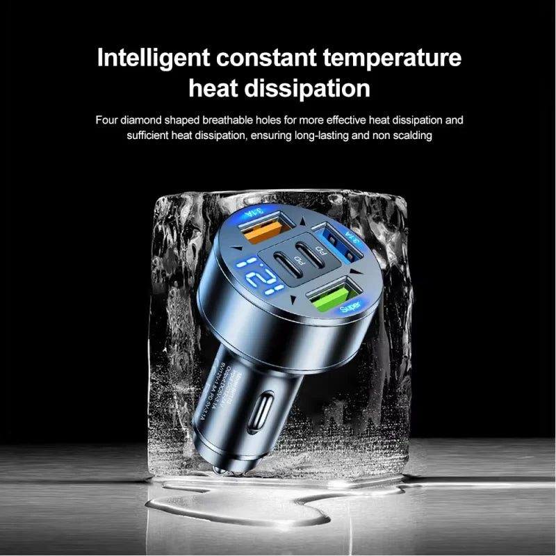 250W 5-in-1 PD QC3.0 Car Charger Fast Charging USB C for IPhone,Samsung Galaxy, IPad Pro, Multi-Port Cigarette Lighter Adapter