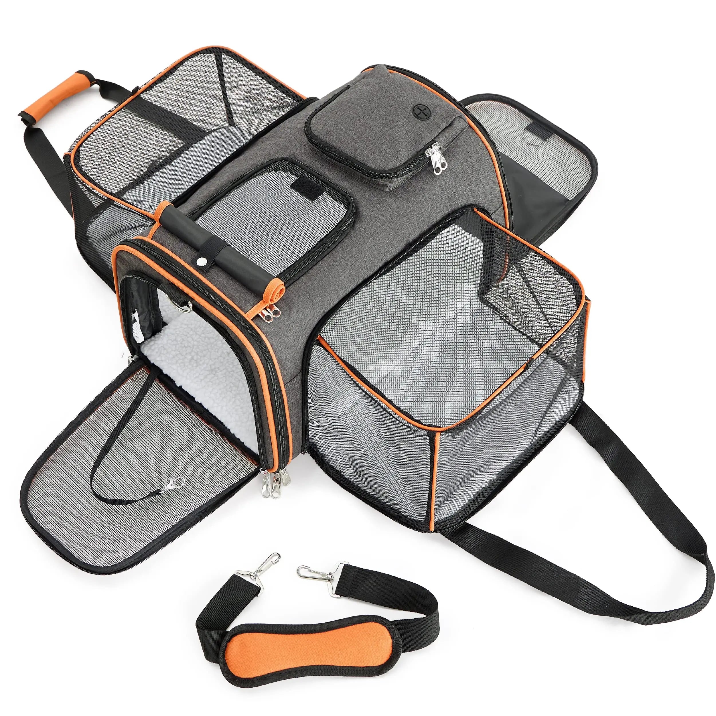 Large Reversible Expandable Cat and Dog Carrier - With Fleece Pad and Pockets for Cats/Dogs Up to 24 Lbs Travel Pet Carrier