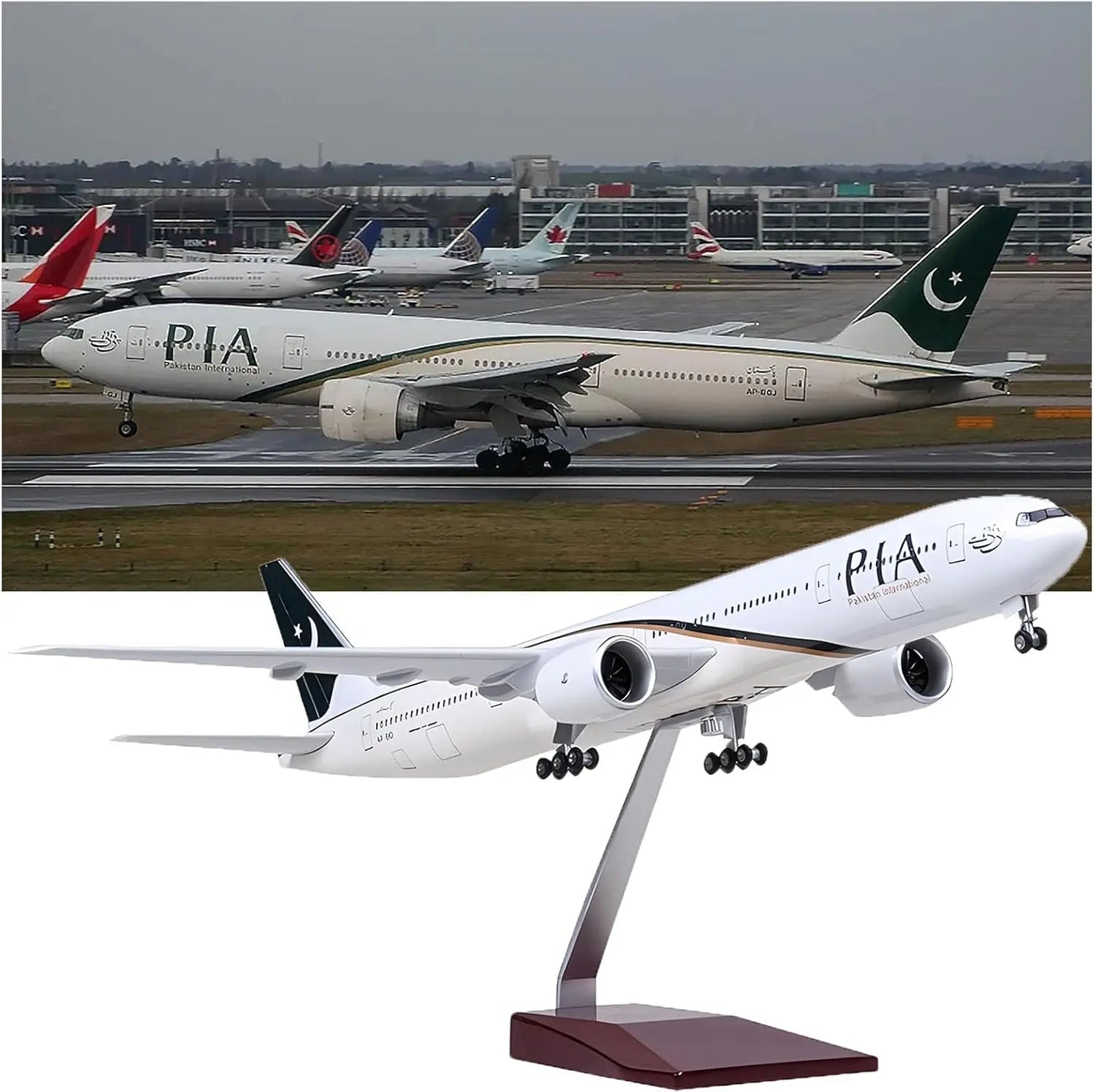 47CM 1/157 Scale B777 PIA Aircraft Model Pakistan Airlines Model Airplanes with Wheel Landing Gear Resin Miniature Plane for
