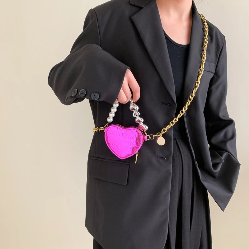 Fashion Sling Bag Mini Crossbody Bag For Women Purse Lipstick Pouch PU Leather Shoulder Bag Cute Heart Love Evening Clutch Bag