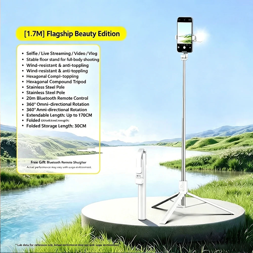 All In One Retractable Phone Selfie Stick Tripod With Bluetooth Remote Control Portable Cell Phone Holder For Live Streaming TIK