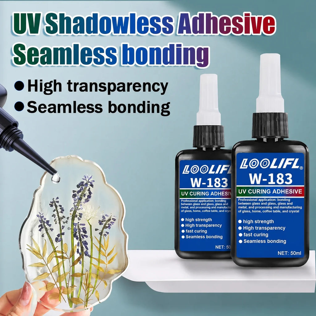 LOOLIFL New W-183 Strong 50ml UV Glue Curing Adhesive UV Curing Crystal Glass and Metal ABS Bonding Welding With UV Curing Lamp