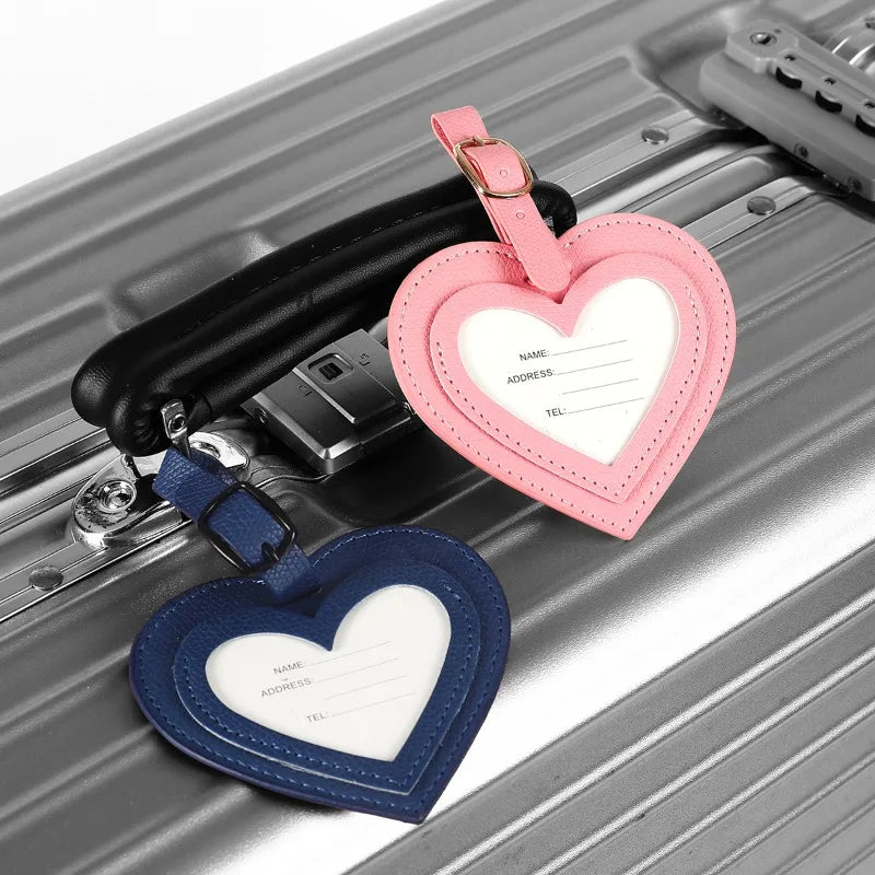 Fashion Heart Luggage Tag PU Leather Suitcase Anti-Loss Travel Baggage Tag for Suitcase Tags for Suitcases Luggage Handle Tags