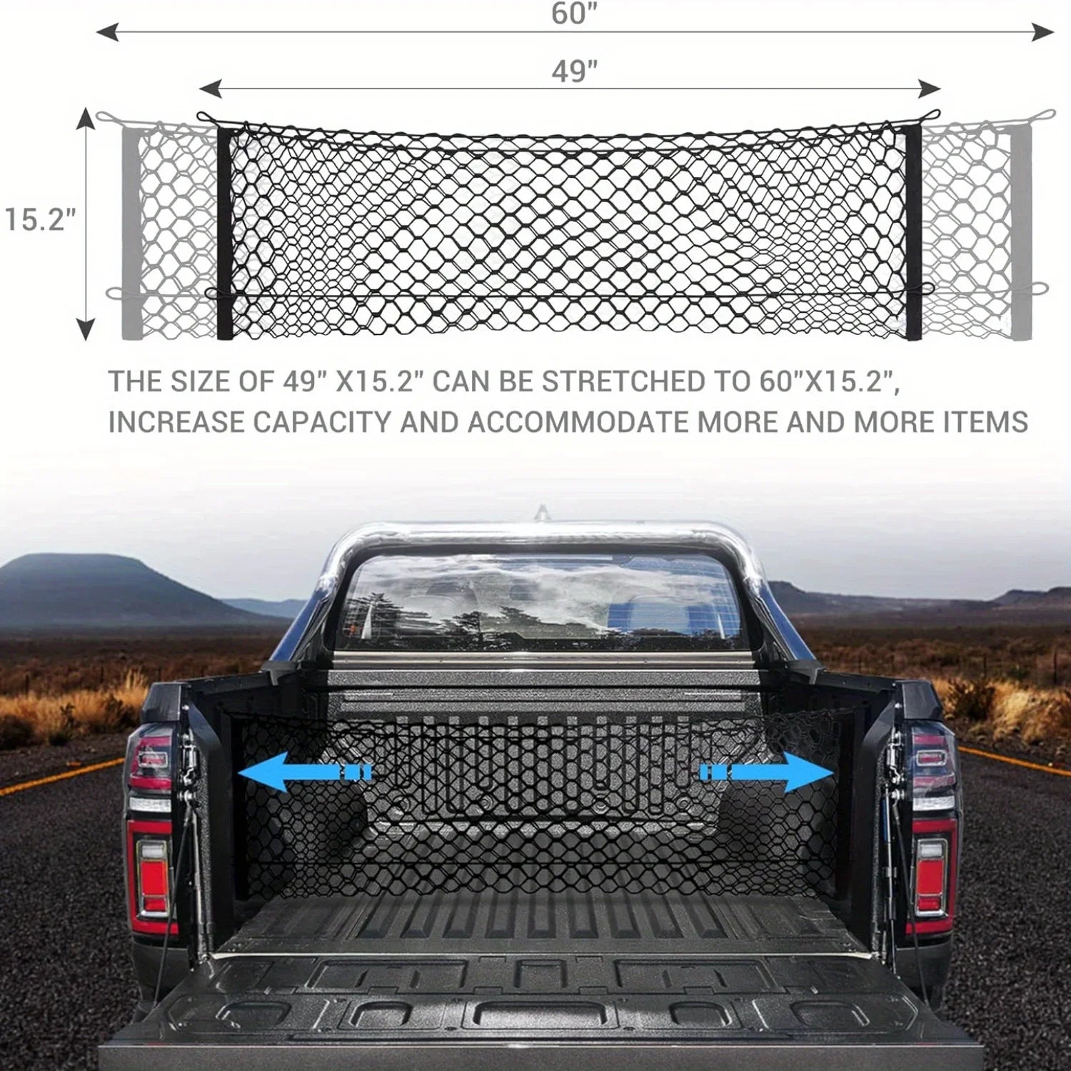 Truck Bed Cargo Net Truck Bed Storage Net Organizer Envelope Cargo Net Elastic Mesh Net for Chevy Silverado F150 F250