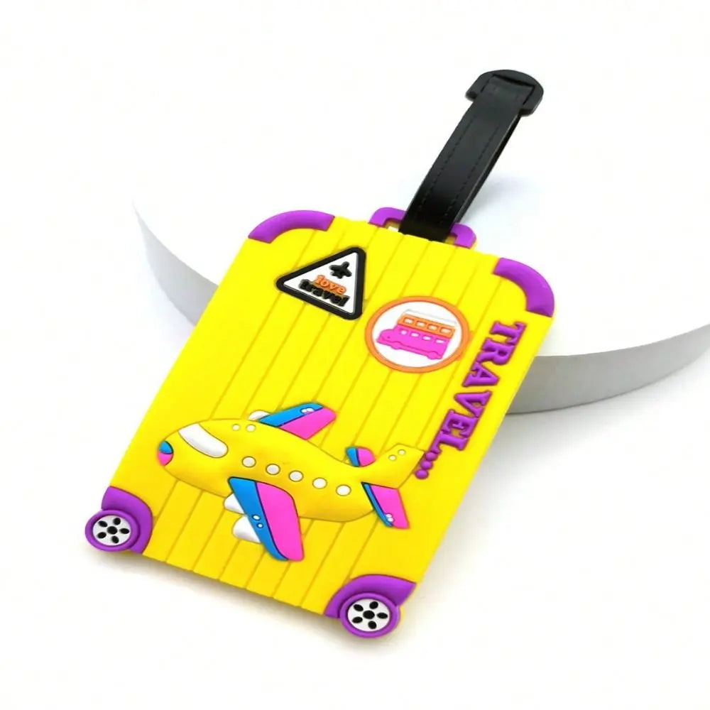 New PVC Luggage Tags Cartoon Airplane Anti-lost Baggage Label ID Address Travel Supplies Suitcase Tags