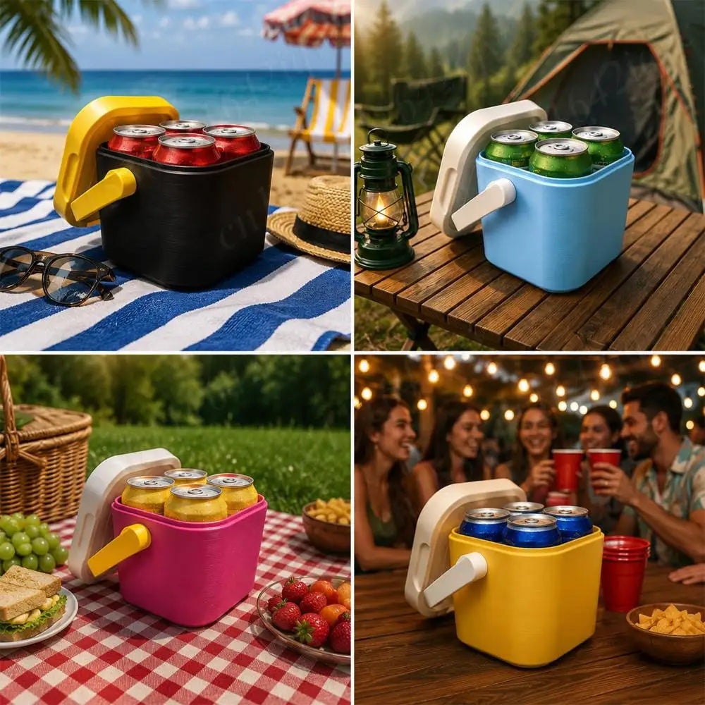 4 Can Drink Cooler Leak-proof Portable Beverage Box with Lid and Handle Lightweight Fridge for Beach Outdoor Road Travel Party
