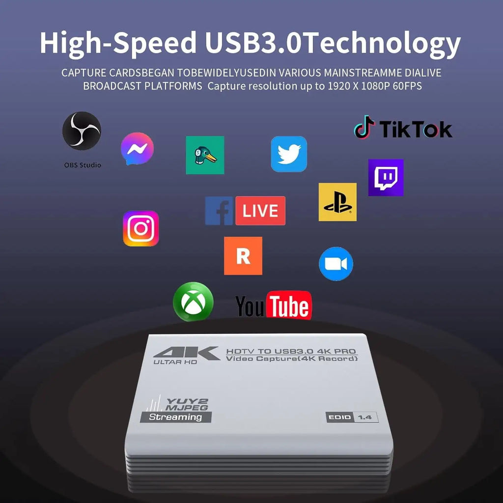 USB 3.0 4K HDTV Video Capture Card with Loop-Out 1080P 60FPS Audio Video Capture for PS5, Switch, Xbox ,Camera, PC, OBS