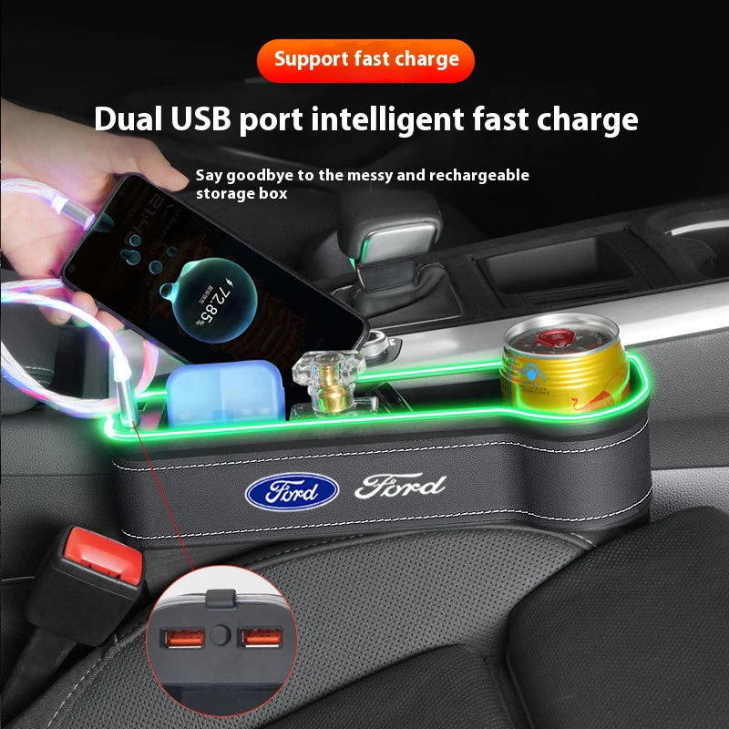 For Ford Mondeo Focus Explorer Escape Kuga Everest Bronco F-150 Ranger Transit Car Seat Gap Light Storage Box