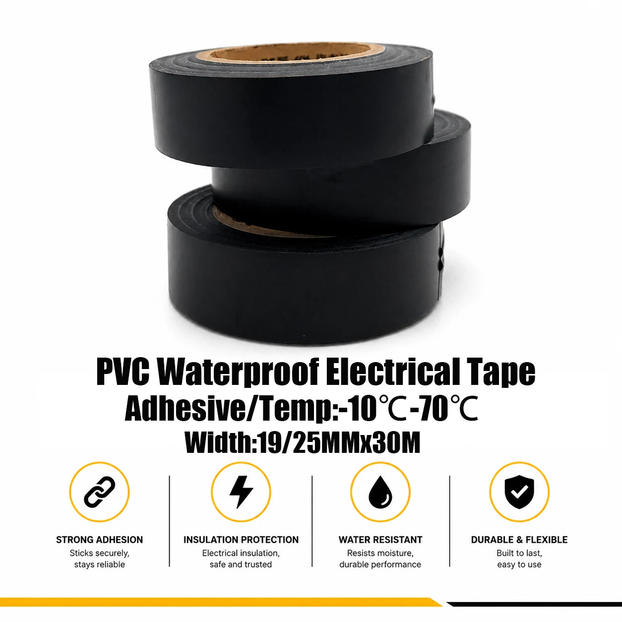 PVC Black Tape Width 19/25MMx30M Heat-resistant -10 ° C to 70 ° C, One-stop Selection for Line Fixing and Protection