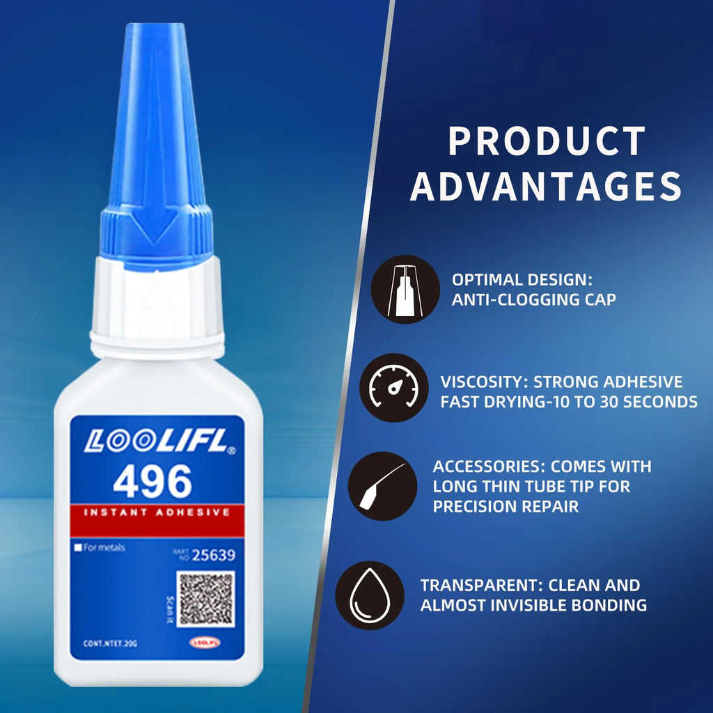 LOOLIFL 496 Instant Adhesive 5pcs, Strong Super Glue for Metal, Plastic Ceramic, Glass, Wood, Shoe Repair, Home Improvement, DIY