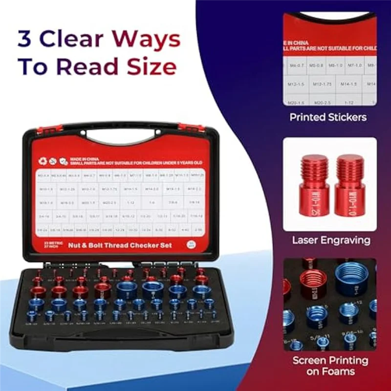 A84E-Ut And Bolt Thread Checkers For Nut Bolt Size Finder And Identifier Standard And Metric Thread Checkers Set