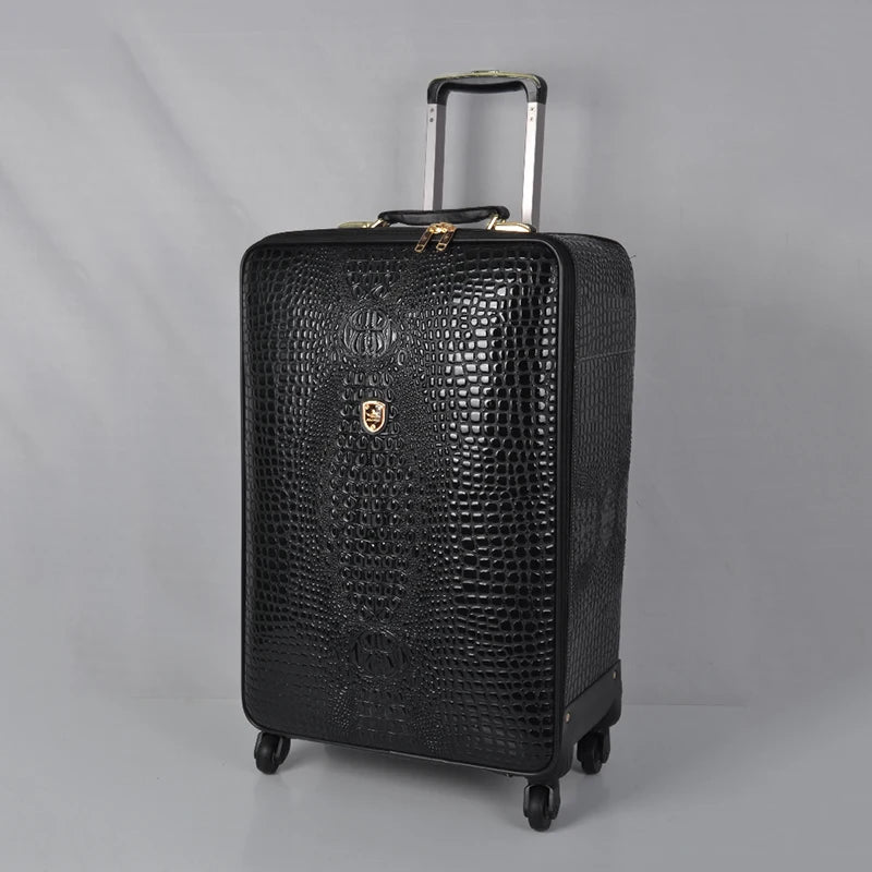 Genuine Leather Crocodile Pattern Travel Luggage Luxury Fashion 16/20/24 Inch Boarding Trolley Suitcase for Men and Women
