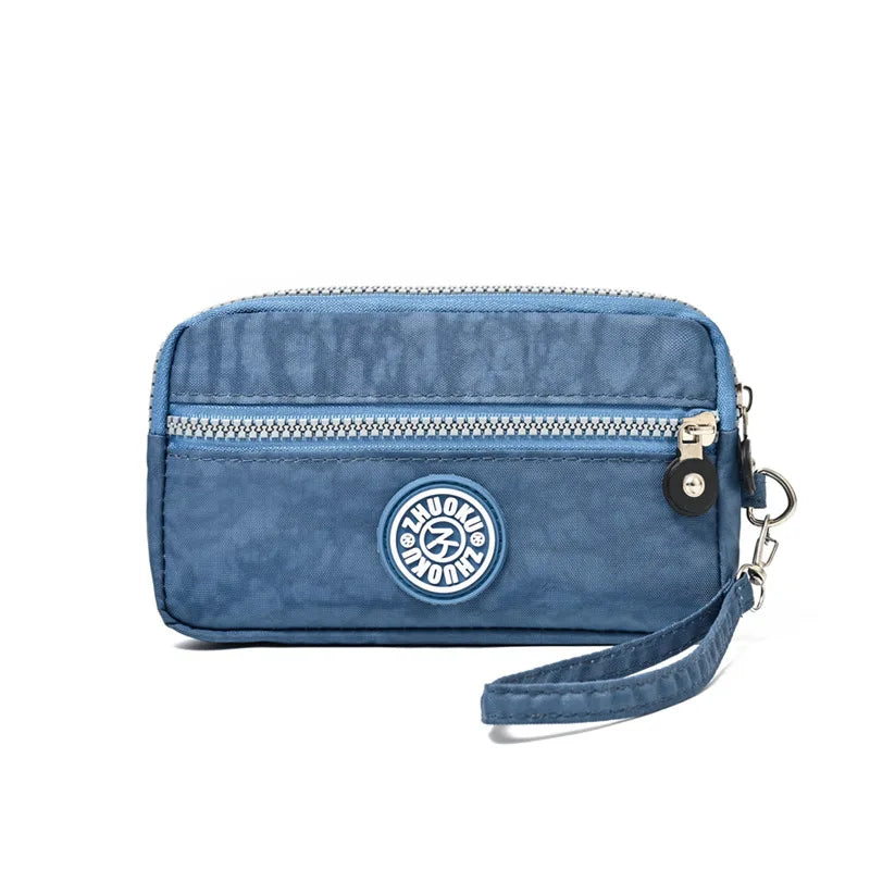 2026 New Clutch Women's Bag Three-Layer Zipper Mini Nylon Cloth Solid Color Mobile Phone Bag Coin Purse