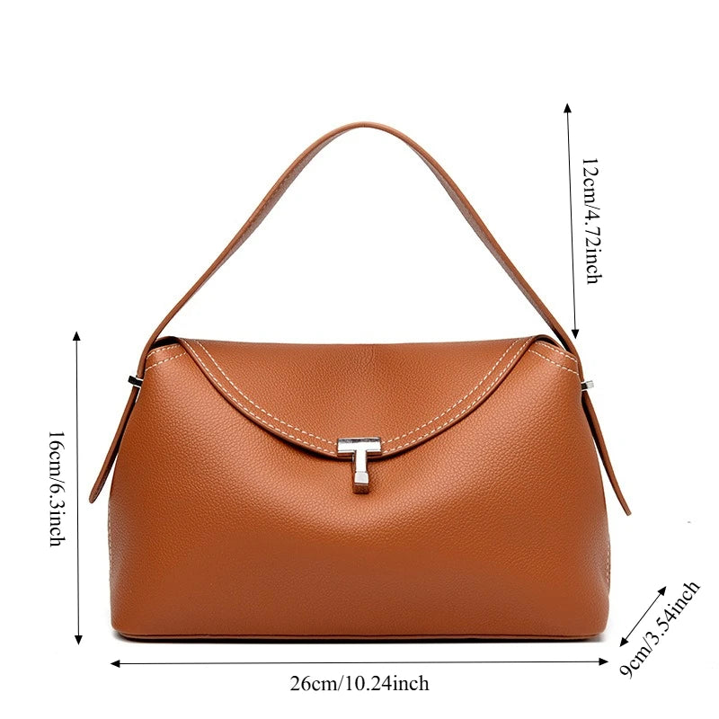 1pcs PU Crossbody Bag Hot Selling Women Retro T Metal Lock Underarm Bag  Dual-use Hand & Shoulder Bag Store Cosmetics Minimalist