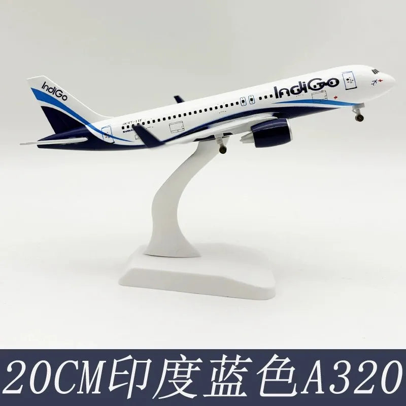 20CM A320 Indigo Airlines Plane Model W Wheels Landing Gears kids toys for boys Alloy Metal Diecast Airplane For Collected