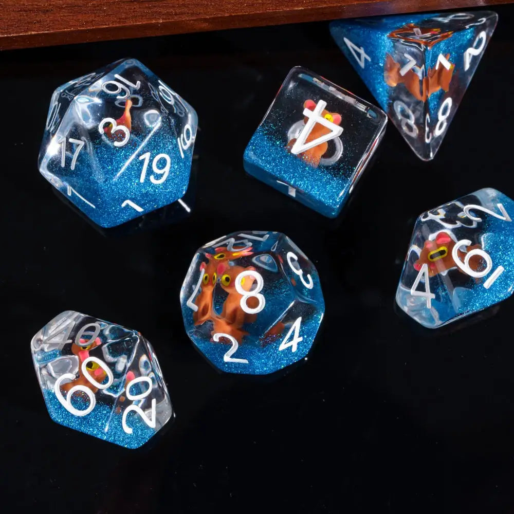 Cusdie Animal DnD Dices Cute Resin 7Pcs Various D4 D6 D8 D10 D% D12 D20  Polyhedral Dice Set for D&D Role Playing Board Games