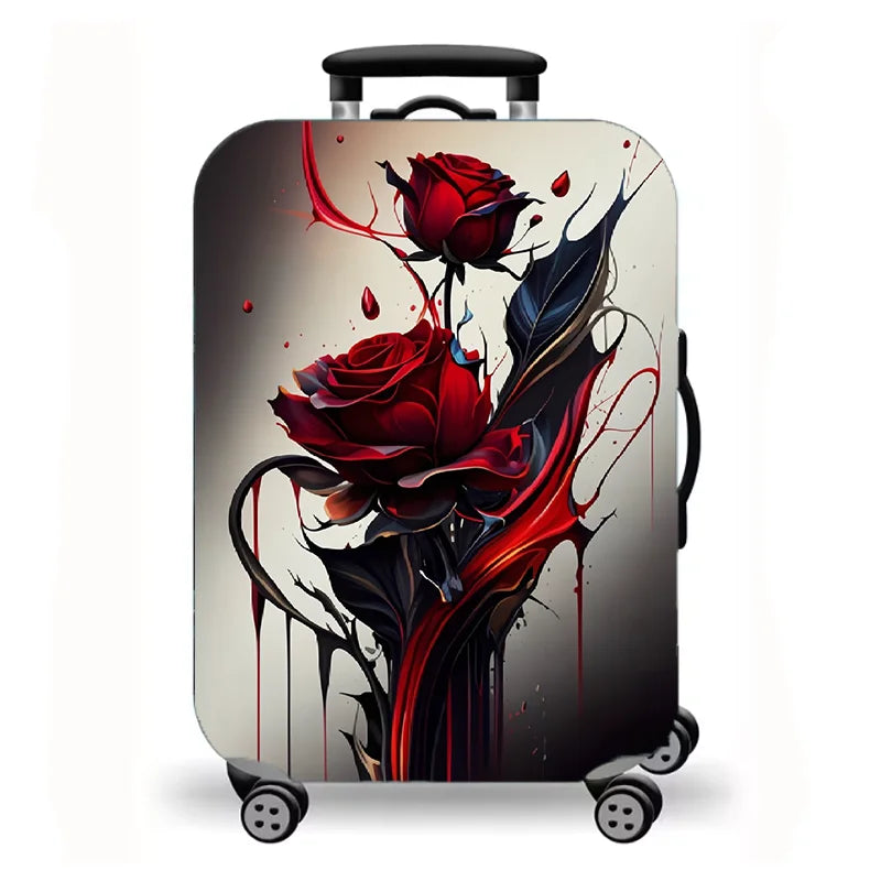 Luggage Cover, Luxury Floral Rose Print Stretch Suitcase Protector for Travel, Elegant Peony Sunflower Art Design