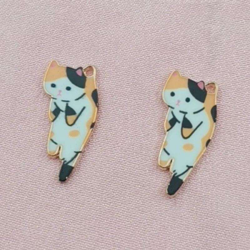 12pcs alloy printed cat pendant, DIY jewelry making earrings, keychain accessories
