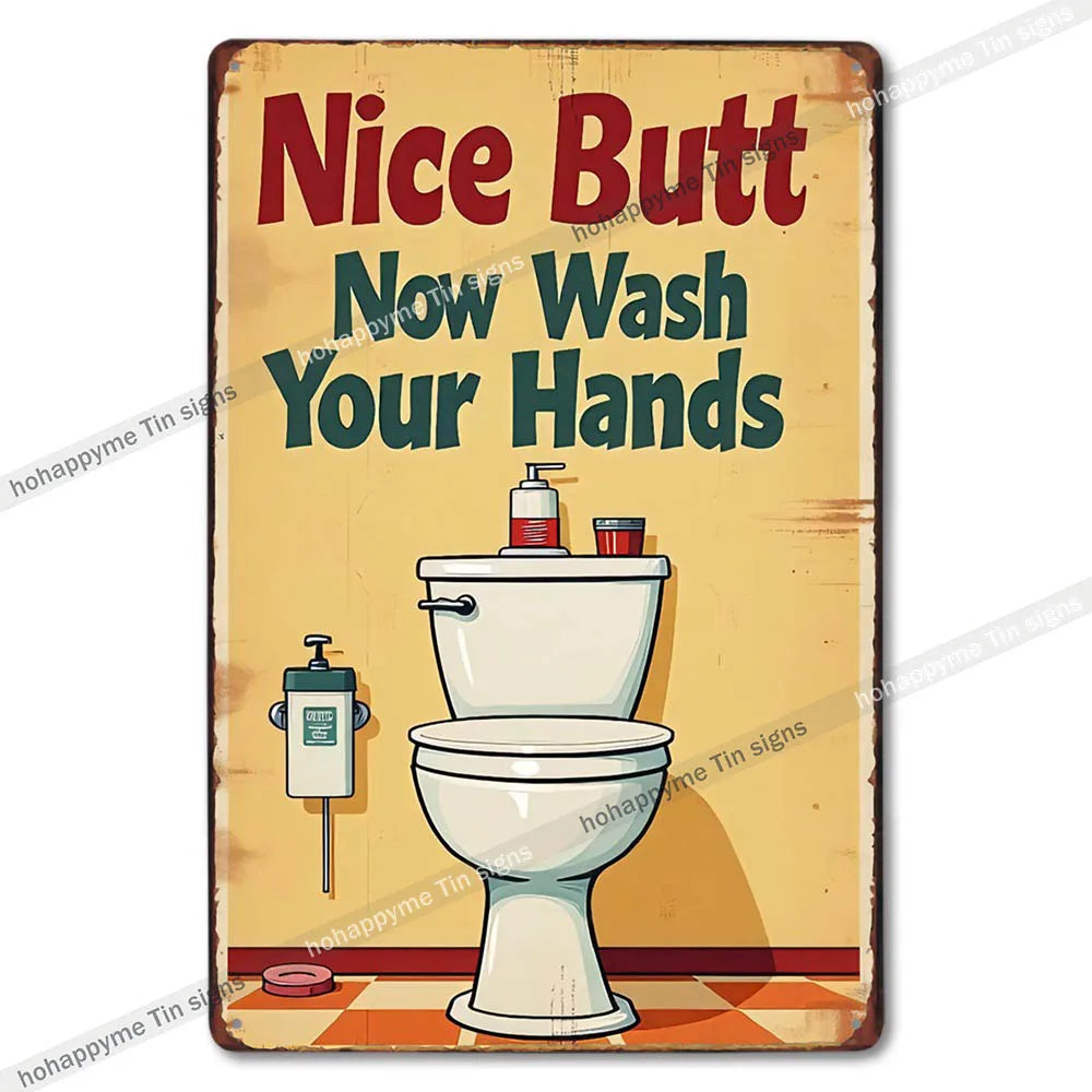 Retro Metal Tin Bathroom Signs Wall Decor for Home Restroom Vintage Toilet Humor Art Unique Gift Ideas