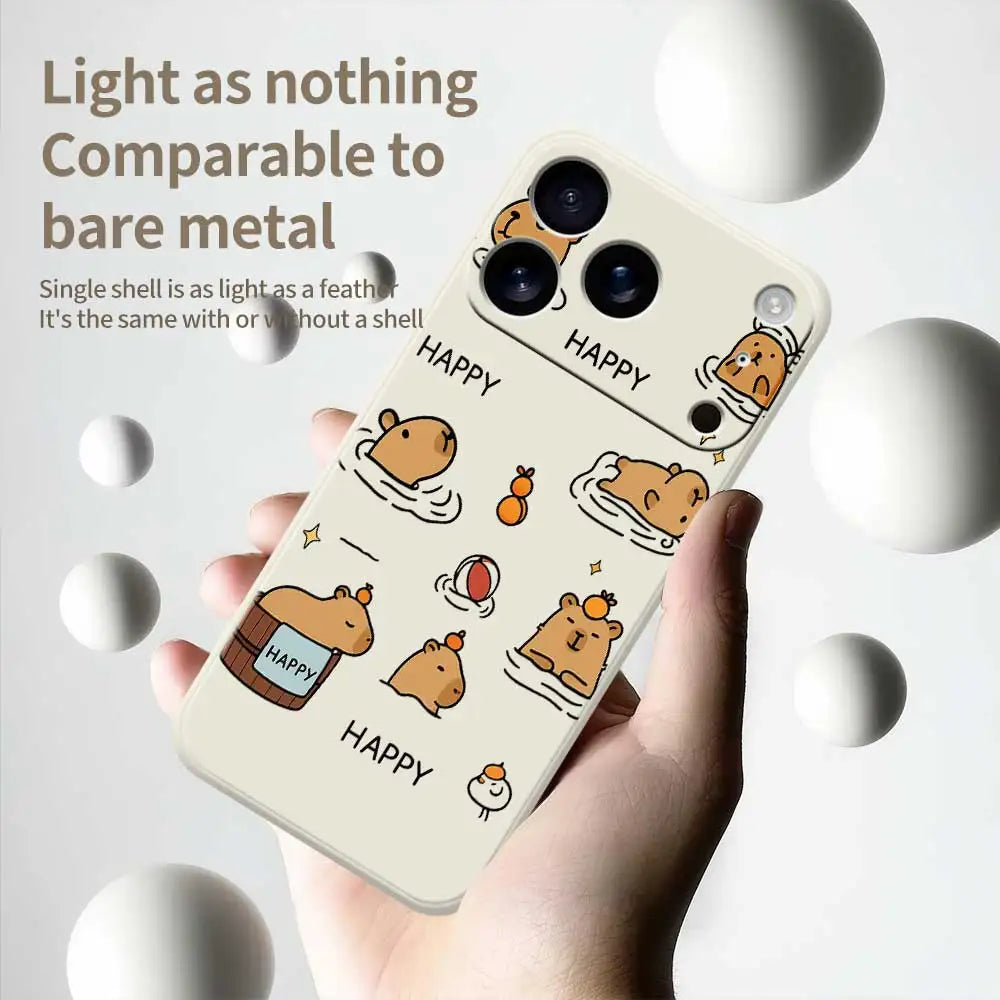 Cartoon Capybara Happy Phone Case For iPhone 17 Pro Max 17 Air 16 15 14 Plus 13 12 11 Pro Max XS Max XR 16E Silicone Soft Cover
