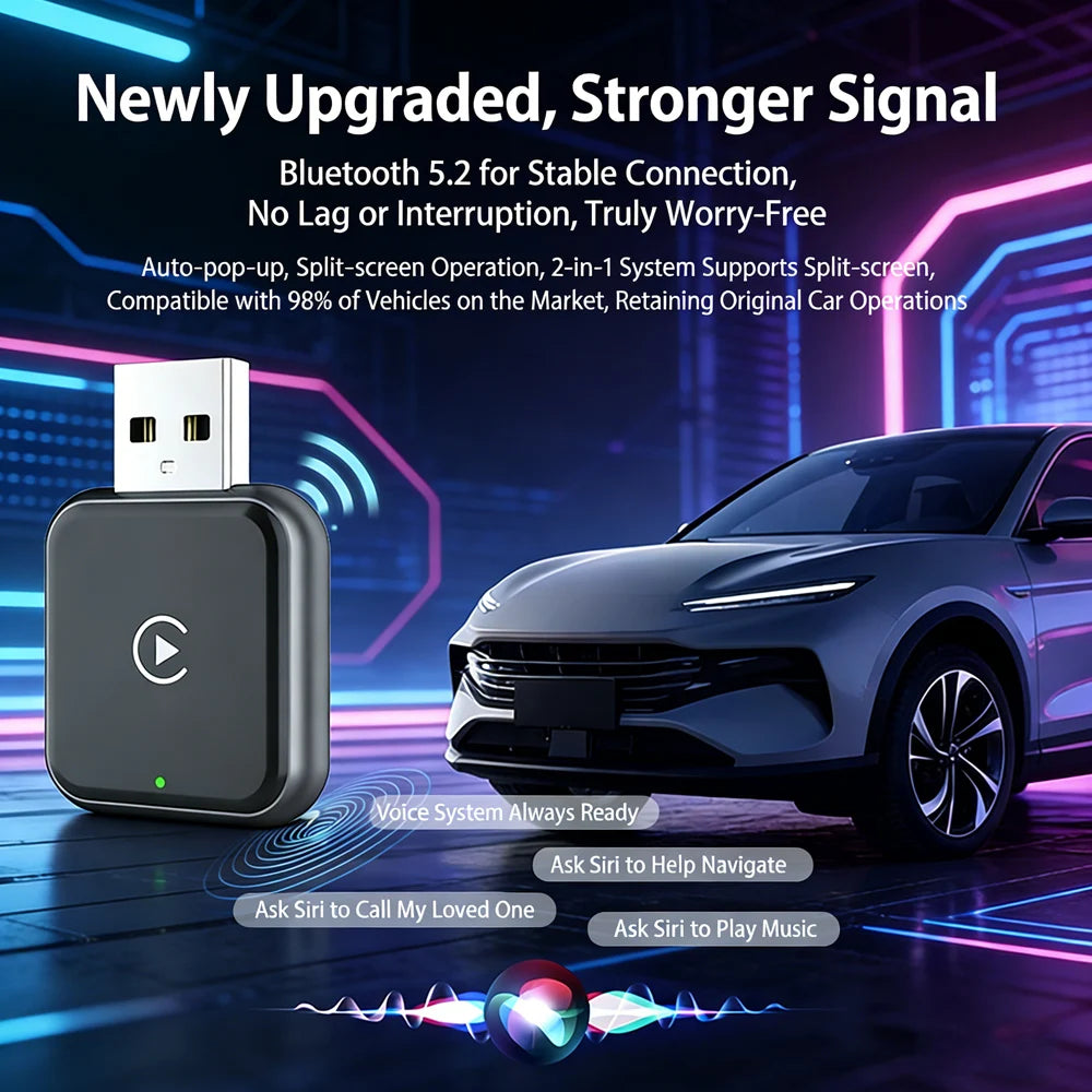 Wireless CarPlay Adapter for iPhone, Convert Wired to Wireless Apple CarPlay Adapter, Mini Size with Extension Cable USB & USB-C