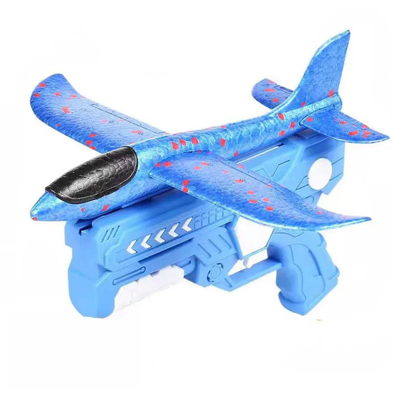 Glowing Foam Airplane 10m Launcher Ejection Aircraft Air Gun Toy for Children Outdoor Game Bubble Model Shooting Flight